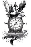 half compass half clock with doves flying away tattoo design idea