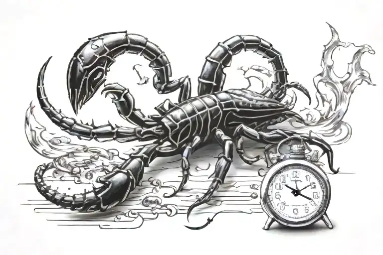 scorpion in a clock that says 9:11 tattoo design idea