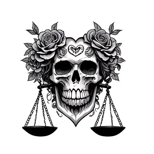 skulls,love, lady justice tattoo design idea