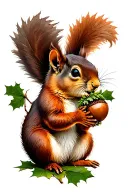 a squirrel sitting in an oak tree eating an acorn  tattoo design idea
