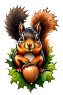 a squirrel sitting in an oak tree eating an acorn  tattoo design idea
