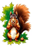 a squirrel sitting in an oak tree eating an acorn  tattoo design idea