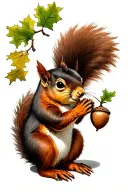 a squirrel sitting in an oak tree eating an acorn  tattoo design idea