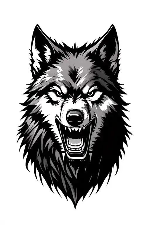 muscular angry wolf face tattoo design idea