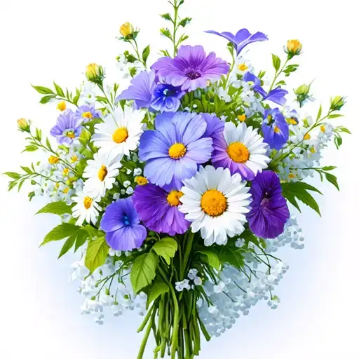 bouquet with Daisies, Sweet Peas, Aster, Morning Glory, Chrysanthemum Violets & Primrose lily of the valley and hawthorn tattoo design idea