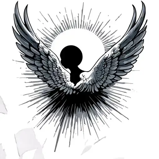 single wing with sun tattoo design idea