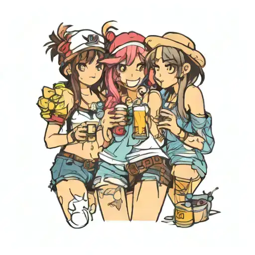 3 best friends drinking rum bottle tattoo design idea