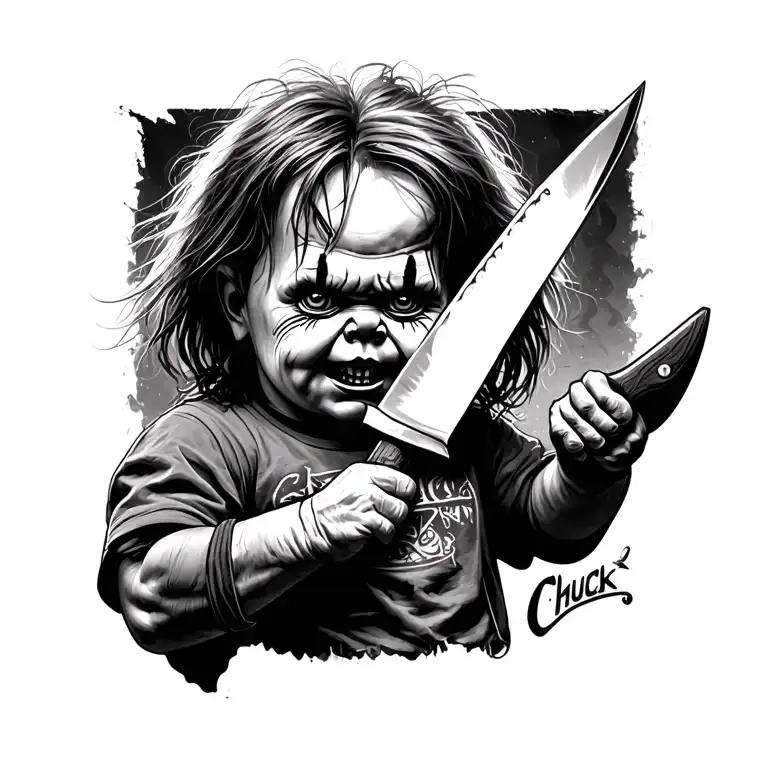 chucky with knife tattoo design idea