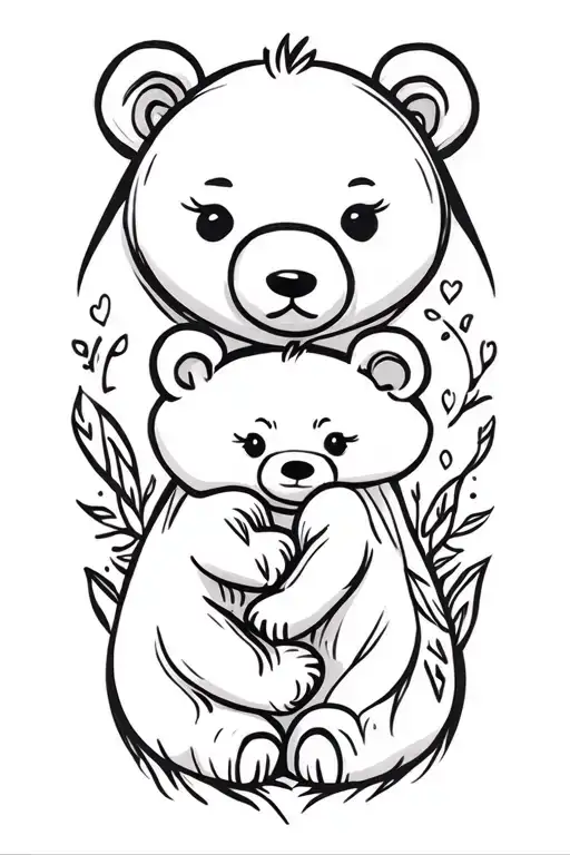 baby bear with mama bear tattoo design idea
