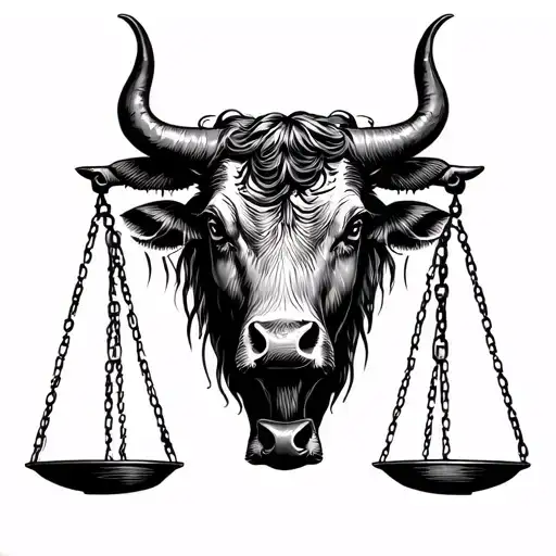 libra scales and feminine taurus bull tattoo design idea