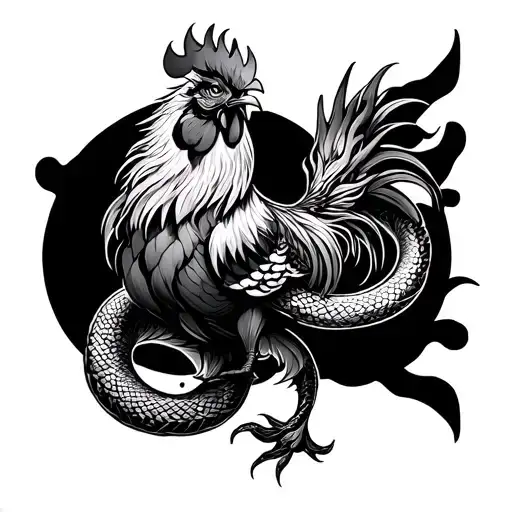 Chinese Rooster, dragon, and snake tattoo design featuring tattoo design idea