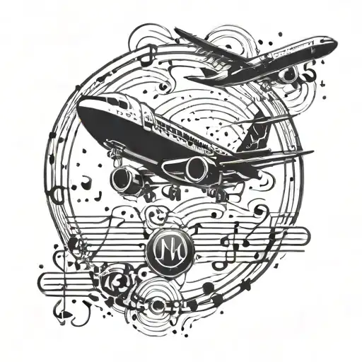 A lifeline made up of musical notes and plane silhouettes, representing the client's passion for music and travel tattoo design idea