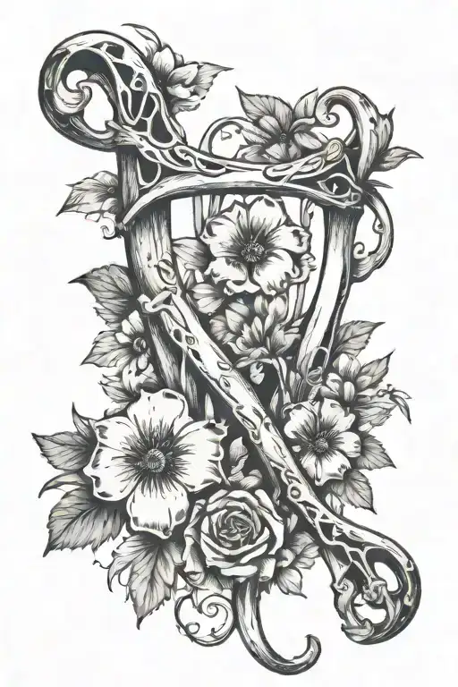 wishbone with flowers intertwined tattoo design idea