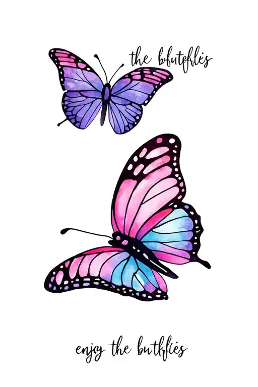 small fineline butterfly with the body replaced with the words 'enjoy the butterflies tattoo design idea