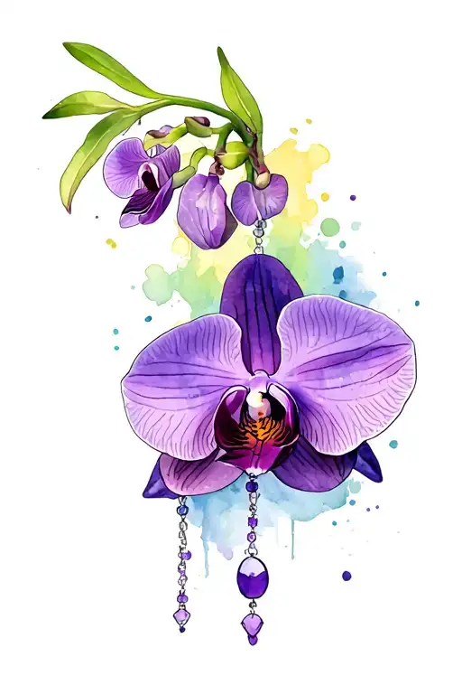 purple orchid with rosary wrapped tattoo design idea