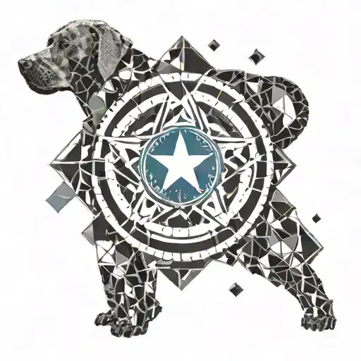 Combine elements of weightlifting equipment and Captain America's shield in a geometric pattern, with your Weimaraner's paw prints integrated into the design tattoo design idea