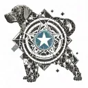 Combine elements of weightlifting equipment and Captain America's shield in a geometric pattern, with your Weimaraner's paw prints integrated into the design tattoo design idea