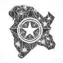 Combine elements of weightlifting equipment and Captain America's shield in a geometric pattern, with your Weimaraner's paw prints integrated into the design tattoo design idea