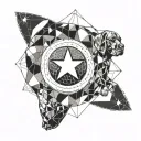 Combine elements of weightlifting equipment and Captain America's shield in a geometric pattern, with your Weimaraner's paw prints integrated into the design tattoo design idea