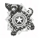 Combine elements of weightlifting equipment and Captain America's shield in a geometric pattern, with your Weimaraner's paw prints integrated into the design tattoo design idea