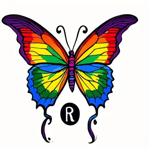 semicolon butterfly lgbt flag colours hidden R in the blue tattoo design idea