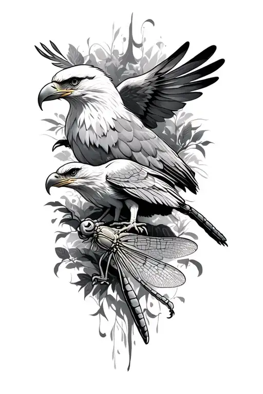dragonfly and eagle sitting tattoo design idea
