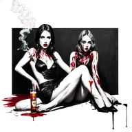 sexy bloody women sitting alcohol smokes cigarette tattoo design idea