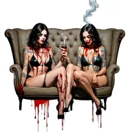 sexy bloody women sitting alcohol smokes cigarette tattoo design idea