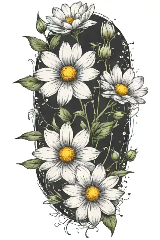 daisys cosmos flowers no background black tattoo design idea