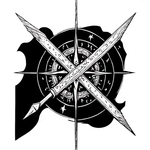 a vegvisir (viking compas) in the middle with lines making up around it to form an arrow tattoo design idea