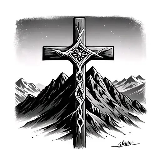 Cross On Mountain tattoo design idea