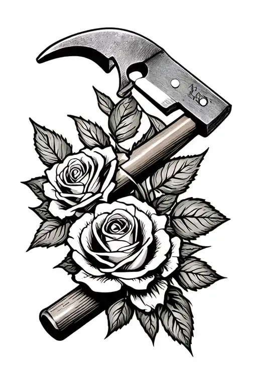 American traditional tattoo to honor my grandfather, Buck, using a rose and a hammer and saw tattoo design idea