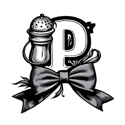 Pepper shaker with the letter P attached to a bowtie with the letter O tattoo design idea