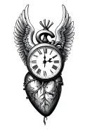 human heart clock with angel wings towards heaven for dad tattoo design idea