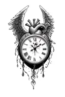 human heart clock with angel wings towards heaven for dad tattoo design idea