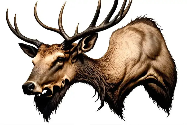 elk head black life death tattoo design idea