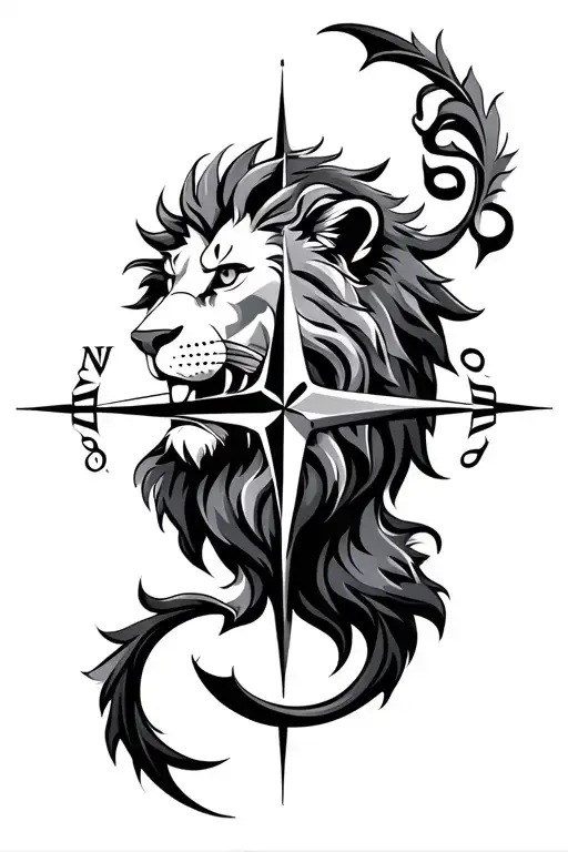 Lion Compass tattoo design idea