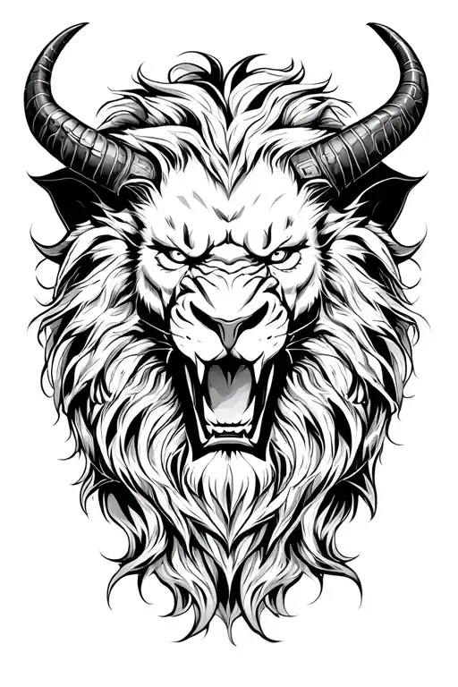 satan and lion head tattoo design idea