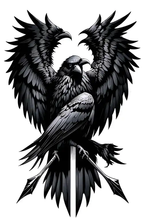 black crow wings with arrow in the middle tattoo design idea