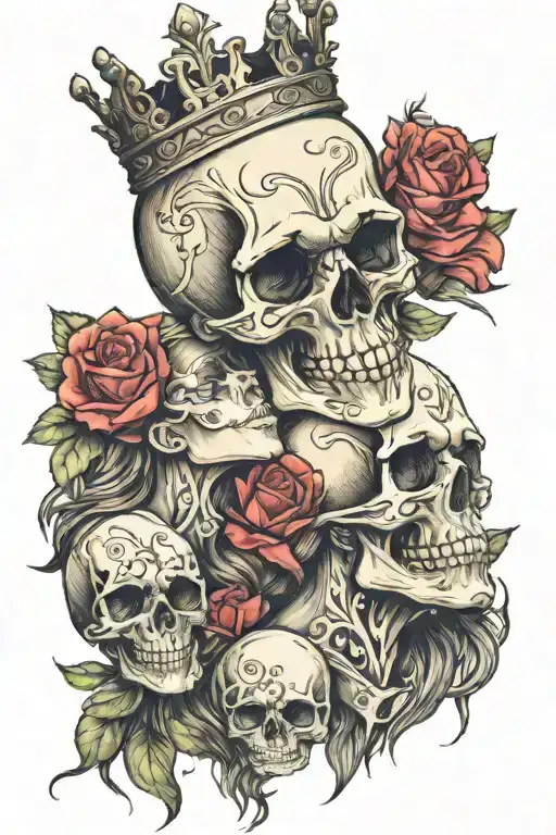 skull king kissing a girl tattoo design idea