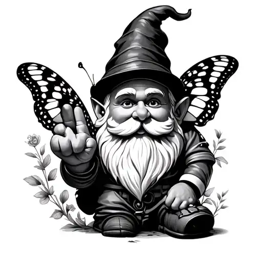 butterfly garden gnome giving the middle finger tattoo design idea