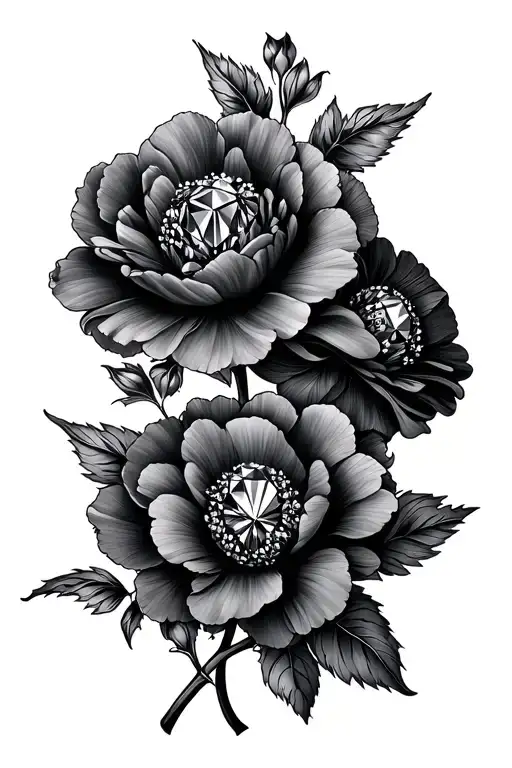 Diamond with carnation flowers intertwined tattoo design idea