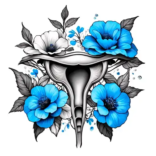 blue flowers symbolizing uterus intertwined tattoo design idea
