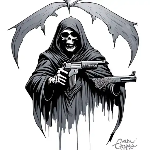 grim reaper with gun  tattoo design idea