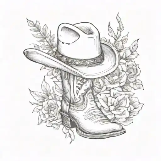 cow boy hat , flowers , pheasant, cow boy boots tattoo design idea