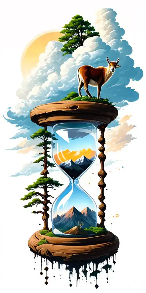 mountains, clouds, animals, hourglass , tree tattoo design idea