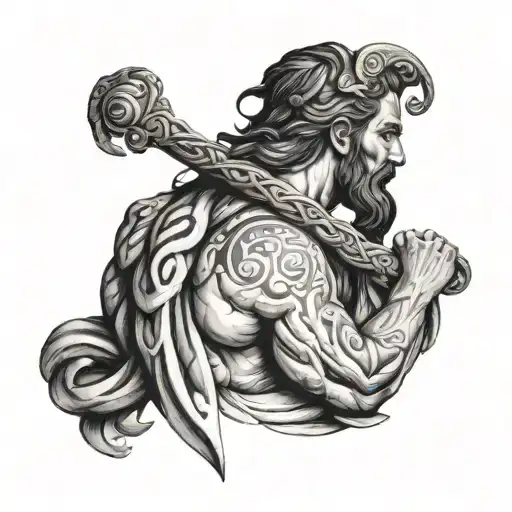 greek god Asclepius turned his back sitting tattoo design idea