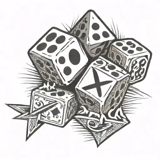 Two Dices, One face of dice showing an A, One face of dice showing 7, One face showing a trident and one showing a 2 tattoo design idea