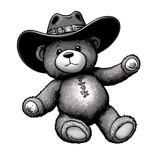 fine line tattoo of a stamp of a teddy bear with a cowboy hat  tattoo design idea