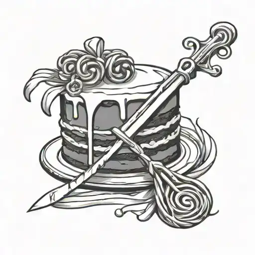 cake with knife and whisk tattoo design idea
